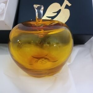 Master Teacher Glass Apple Paperweight Honey Yellow NIB